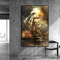 Viduramžių piratų laivo plakatas ir spaudinys Juokingi šimtmečio karinio jūrų laivyno mūšio drobės tapyba sieniniai meno paveikslai gyvenamojo kambario namų dekoravimui be rėmelio 21*30cm brown