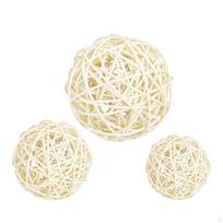 3 vienetai rotango rutulių papuošalų „pasidaryk pats“ rankdarbių projektams, vazų užpildai, pakabinami pakabukai gimtadieniui 10cm 7cm 6cm white