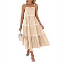 Women Summer Dresses Sling Dresses Solid Color Boho Long Dresses XL gray