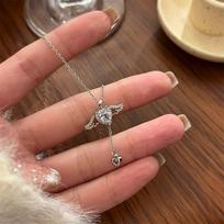 Pink Crystal Angel Wings Heart Pakabukas Kaklo papuošalas Moteriai Minimalistiniai papuošalai Mergaitės kaklo grandinėlė raktikaulio grandinė Nauja kupidono rodyklė balta