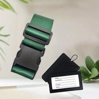 1 Set (1 Pc Luggage Strap+1 Pc Luggage Tag) Wear-resistant Nylon Luggage Strap Adjustable Luggage Protection Rope, PU Leather Luggage Tag Button Style gray