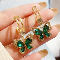 Green CZ Crystal Butterfly Drop Auskarai Moterims Kūrybingos asmenybės Nauji mados vakarėlio papuošalai