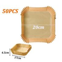 Didelis oro gruzdintuvės vienkartinis popierinis įdėklas 23 cm nepridegantis Airfryer pergamentinis specialus kepimo popierius, skirtas kepimui / garuose Square-50PCS
