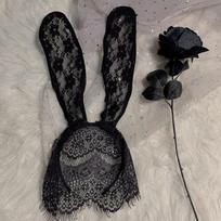 Seksuali juodų nėrinių maskaradinė kaukė moterims, kostiumų vakarėliui, nėrinių kaukė akims su zuikio ausimis 1pc black