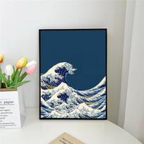 1pc Hokusai O-Ohara K-Koson Japan Style Self-adhesive Art Poster Waterproof Paper Sticker Coffee House Bar Room Wall Decor 21cm×30cm NoFrame blue
