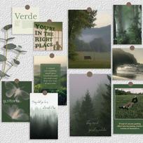 15/30 Posters-Green Mist Mountain Card Indoor Restaurant Coffee Shop Bedroom Wall Background Decorative DIY Wall Stickers (Irregular Size 60-150mm) 15pcs