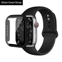 Stiklas + dėklas + dirželis Apple Watch apyrankei 44mm 45mm 42mm 41mm 40mm 38mm Silikoninė laikrodžio apyrankė iWatch series 8 9 7 6 5 4 3 SE 38mm series 321