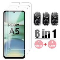 6 VNT [3+3] Pilnas Klijų Grūdintas Stiklas Grūdintas Stiklas+ Objektyvo Kameros Plėvelė Redmi A5 Ekrano Apsauga Xiaomi Redmi A5 HD Apsauginė Telefono Objektyvo Plėvelė Xiaomi POCO C71 balta