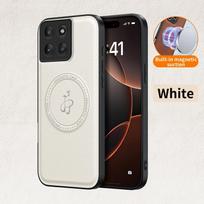 Belaidžio įkrovimo magnetinis dėklas, skirtas Motorola Moto G56 G86, apsauginis dangtelis, PU odos kietas galinis dangtelis Coque Motorola Moto G56 balta