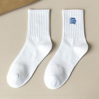 Men's Autumn and Winter Socks: Deodorizing, Sweat-absorbing, Solid-color Cotton Socks, Embroidered, Warm, Sports Mid-calf Socks, Long Socks 1 pair