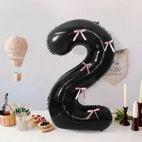 Su rožiniais kaspinėliais Juodas balionas su skaičiumi Didelis dekoratyvinis balionas Aliuminio folijos balionas Vakarėlio atributai 32 inch  black -2