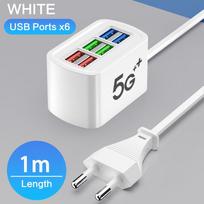 6 prievadų USB įkroviklis USB greito įkrovimo įkroviklis sieninis telefono adapteris greitasis įkroviklis ES JAV kištuko lizdas kelių prievadų USB šakotuvas skirstytuvas white