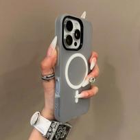 Prabangus saldainių spalvos 2 viename Magsafe dėklas iPhone 16 15 14 Plus 13 11 12 Pro Max magnetinis belaidžio įkrovimo rėmelis matinis dangtelis iPhone 16 juoda