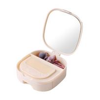 Travel Jewelry Case with Mirror And Comb Portable Compartmented Jewelry Storage Box Mini Jewelry Organizer for Women Earrings Small Accessories smėlis