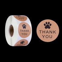 Round Cat Paw Pink & Black Cowhide Thank You Stickers - Hot Stamping Adhesive Seals 1 inch/2.5 cm*500 pcs/roll
