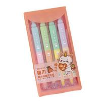 4Pcs Dual-Tip Cat Paw Highlighter with Stamp & Marker Cute Pastel Journaling Pen for Students Smooth Quick-Dry Fun School Supplies rožinė