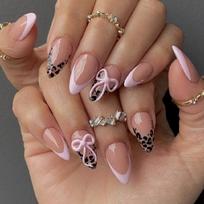 Reusable Press On Nail With Leopard Print 3D Bows Design Hypoallergenics ABS Material Instants Manicure Solution For Busy Women 1