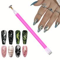 1/2pcs Nail Art Magnetic Patches, Cat Eye Magnet Tool, Double-Ended Floral Design Nail Art Magnetic Pen, Suitable for Salon Use 1pcs rožinė