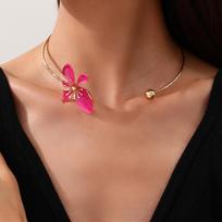 Sweet Colorful Flower Necklaces Adjustable Geometric Open Chokers Korean Style Metal Collar Necklace Vacation B