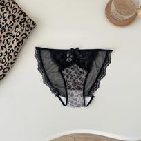 Women Summer New Leopard Lace Thin Belt High Slit Low Waist Triangle Briefs One size kūno spalva