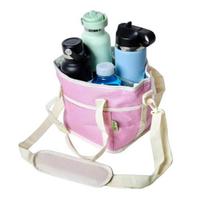 Insulated Drink Carrier Bag with Handle Strap Water Bottle Holder for 4 Cups Detachable Divider Multi-Purpose Cooler Tote for Picnic Travel Sports rožinė