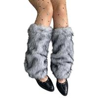 Women’s Long Artificial Furs Leg Warmers Boot Cuffs Cover Breathable Thermal Foot Covers Stylish Cold Weather Essential pilka spalva
