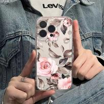 Pink flower for iPhone17promax space phone case Apple 16 transparent 14/13 fine hole 15 Apple 7/8/se
