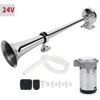 Universal 17inch Single Trumpet Car Air Horn 12V Compressor 150DB Super Loud Air Hose Car Horn Speaker for Truck Boat Motorcycle 24v silver