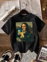 Mona Lisa Cash Parody Women's Tee - Funny Art Graphic, Casual Black Top S