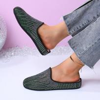 2025 Spring and Summer New Rhinestone Lazy Slip Wears Baotou Half Slippers for Women 36 žalia
