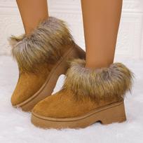 Faux Fur Snow Boots 2025 Winter Warm Short Plush High Heel Women's Ankle Boots Thick Platform Wedge Heel Shoes Woman 36 ruda