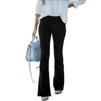 Women's Mid Rise Corduroy Flare Pants Slim Fit Casual Bell Bottom Trousers Solid Long Pants S juoda