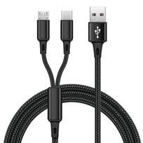FONKEN 2 in 1 Micro USB kabelis Apverčiamas USB tipo C įkroviklis Nailono pynimo laidas USB C įkrovimo kabeliai juoda