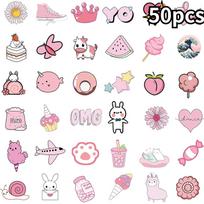 50 pakuočių mieli rožiniai vandens butelių lipdukai Kawaii estetiški VSCO lipdukai vandeniui atsparūs vinilo lipdukų pakuotės dovana 50pcs pink