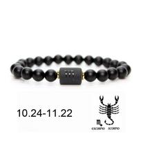 Žavinga apyrankė Hombre papuošalų pora Natūralūs unisex karoliukai Masculina 12 žvaigždyno agato akmuo 01 Scorpio