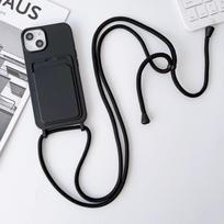 „iPhone 16 Pro 15 Plus 14 11 12 13 Pro Max“ piniginės kortelės lizdo telefono dangtelis Prabangus dirželio dirželio grandinės dangtelis iPhone 14 juoda