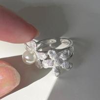 Foxanry Pearl žiedai moterims poroms Naujos madingos elegantiškos gėlės geometrinės rankų darbo gimtadienio vakarėlio papuošalai dovanos 17mm sidabras