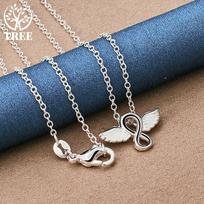 925 sterlingų sidabro 18 colių Angel Wings pakabukas karoliai papuošalai 45cm gray