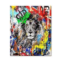Gyvūnų Grafiti Aliejinė Tapyba Karūna Liūtas Karalius Pop Gatvės Plakatai ir Spausdinti Sieniniai Tapymai Modernus Namų Dekoras 21cm×30cm NoFrame