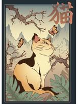 Retro japonų samurajų katės šunų plakatų tapyba Šiaurės šalių sienų menas, skirtas moderniai svetainei dekoruoti 21x30cm No Frame