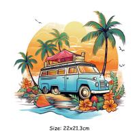 Kelioninio autobuso lipdukas ant drabužių Vasara Paplūdimys Palmių medžiai Gobtuvai Pasidaryk pats Lipdukai Drabužiams T-shirt Drabužių Lipdukai Karšto spaudimo Aplikacijos Decals