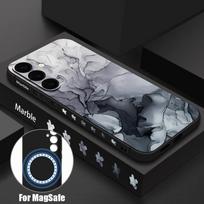 Samsung Galaxy S25 Ultra S24 S22 Plus S23 S21 A56 A36 A16 A55 marmuro rašto smūgiams atsparus TPU minkštas skirtas Magsafe magnetinis su dirželiu plonas dėklas dangtelis Samsung S22 juoda