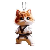 Kabantis Kung Fu katės papuošimas namų viduje Kalėdų eglutė automobilio galinio vaizdo veidrodėlis 2D plokščias akrilinis kačiuko kabantis ornamentas animacinių filmų gyvūnų pakabukas oranžinė