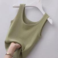 „Summer Camisole“ moteriški didelio dydžio ploni išoriniai drabužiai su apvaliu kaklu, vienspalviai minkšti, patogūs apatiniai marškinėliai be rankovių, ploni M žalia