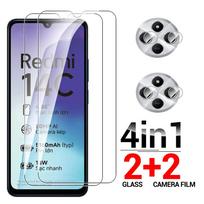 4 vnt. [2+2] Redmi 14C 4G HD skaidrus grūdinto stiklo ekrano apsauginis stiklas + objektyvo kameros plėvelės dėklas plėvelės dangtelis Redmi 14C 4G balta