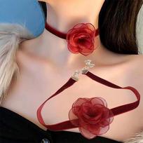 Women'S Casual Flower Bow Necklace Gothic Choker Party Wedding Jewelry brown