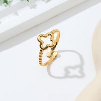 New Fashion Simple Stainless Steel Geometric Opening Adjustable Ring Light Luxury Niche Fashion Four-Leaf Clover Ring Female auksas