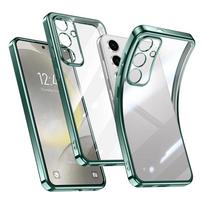 Prabangi dengta skaidri dėklas Samsung Galaxy S24 Ultra S23 Plus S22 S21 FE 5G telefonams, skaidrus silikoninis galinis dangtelis S 24 23 22 21 A34 5G žalia