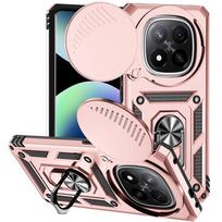 Dėklas Xiaomi Redmi Note 14 Pro Plus Armor su slankiojančiu objektyvo apsaugu, telefono dangtelis Redmi Note 14 Pro+ 5G su žiedu-stovu, atsparus smūgiams, Funda Redmi Note14Pro Plus rožinio aukso spalvos