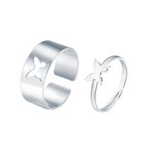 2Pcs/Set Butterfly Opening Alloy Wide Thin Hollow Couple Rings Finger Rings for Anniversary sidabras